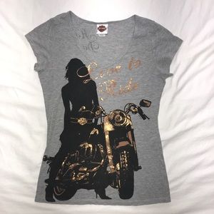 Womens Harley Davidson T Shirt Rose Gold Size M